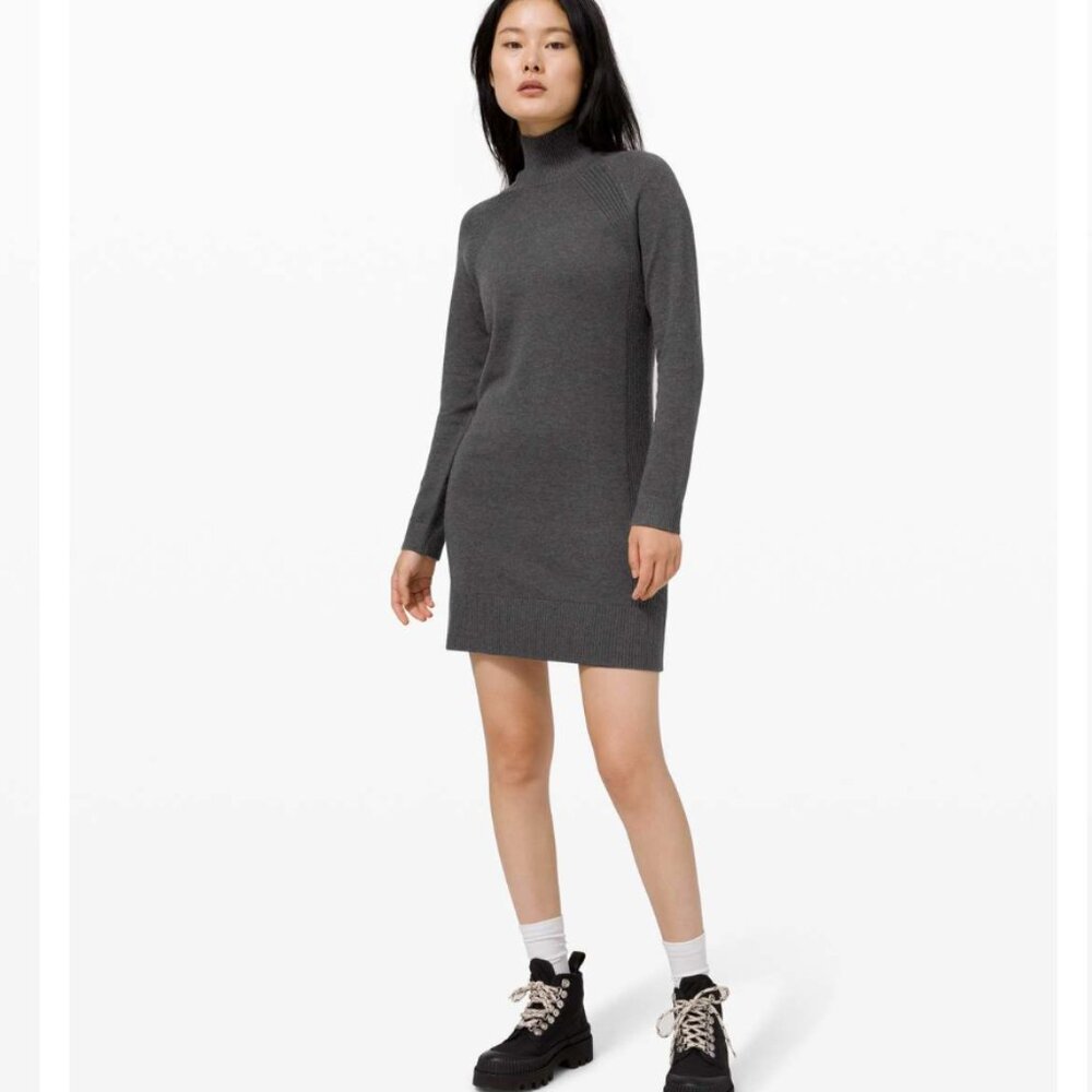 EUC Lululemon Keep it Cozy Dress Graphite Grey Women's 12 Sweater Dress